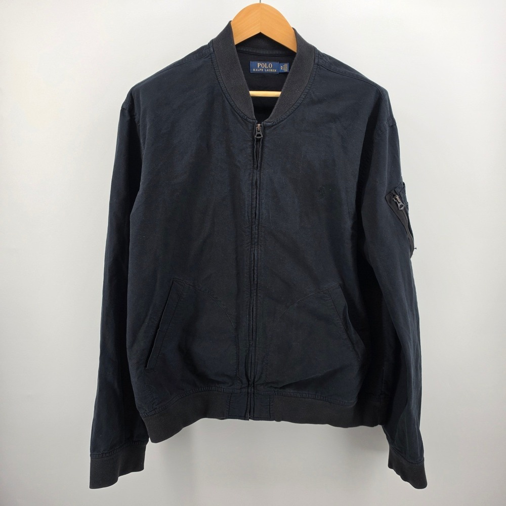 Polo Ralph Lauren Mens XL Navy Cotton Canvas Bomber Zip Jacket MA-1 Flight Coat
